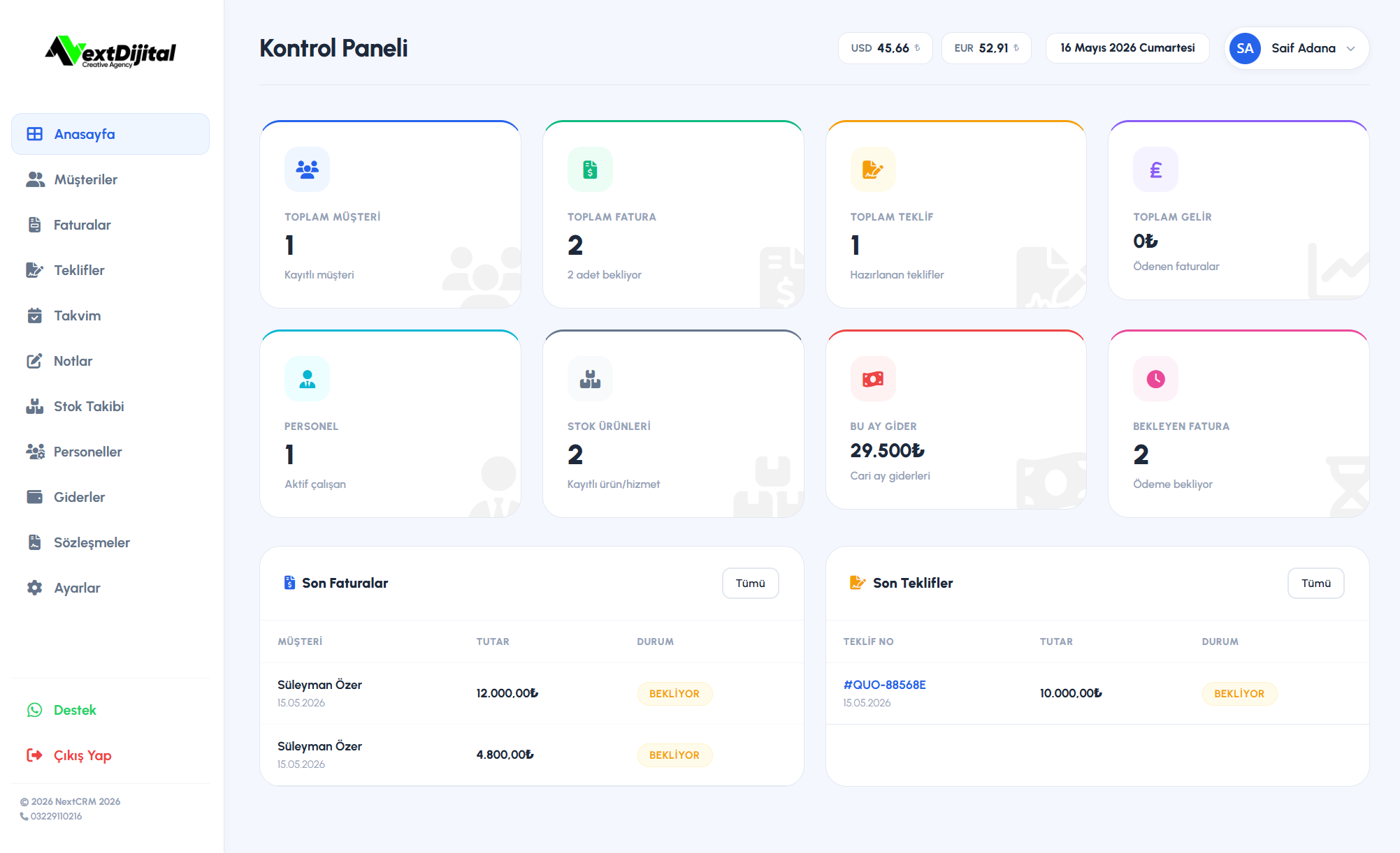 CRM Dashboard